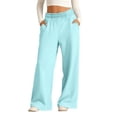 thumbnail image 2 of YOUYEDIAN Girls Baggy Sweatpants Casual Versatile Wide Leg Pants Comfy Soft Trousers (Sky Blue, 13-14 Years), 2 of 5