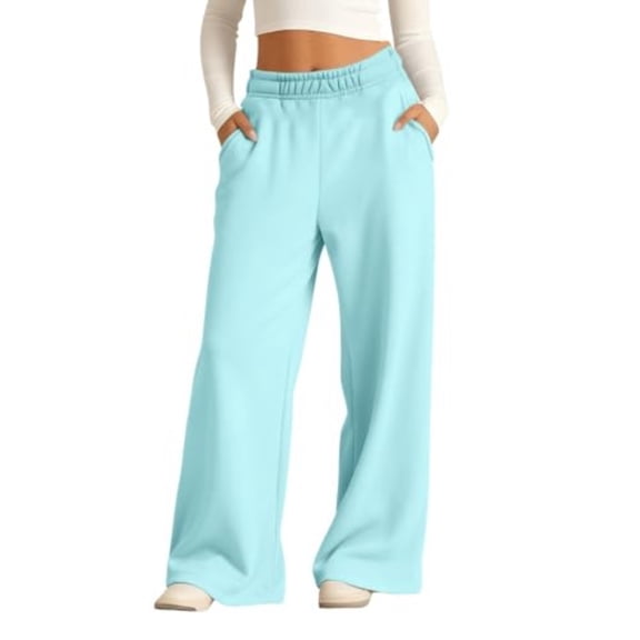 Dwellite Girls Baggy Wide Leg Sweatpants Casual Sweat Pant for Teen Drawstring Waist Oversized Loose Joggers with Pockets 2-13 Years Sky Blue 160
