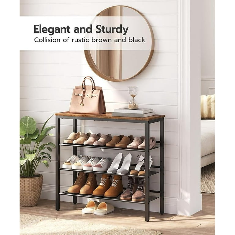 Shoe Rack for Entryway 4 Tier Shoe Organizer with Adjustable Mesh Shelves 12 15 Pairs of Shoes Durable Spacious Freestanding Metal Industrial Shoe Shelf for Closet Rustic Brown BF42XJ01 Walmart