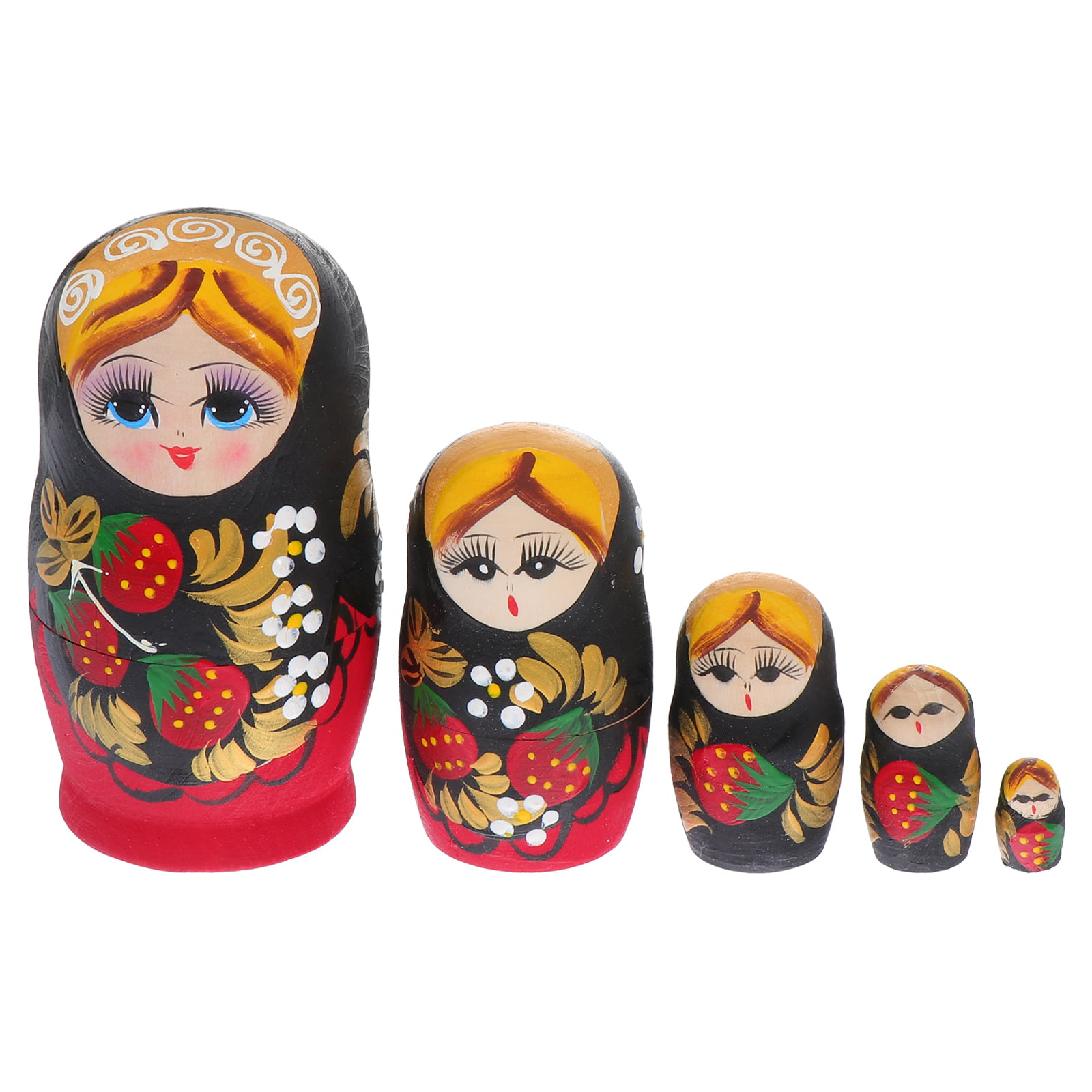 russian nesting doll Set Of 5 Hand made 5 inchs tall wood Glitter Red US Seller 