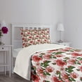 thumbnail image 3 of Ambesonne Ladybugs Quilted Bedspread Set 2 Pcs, Hibiscus Exotic Flora, Twin Size, Red Coral Green, 3 of 5
