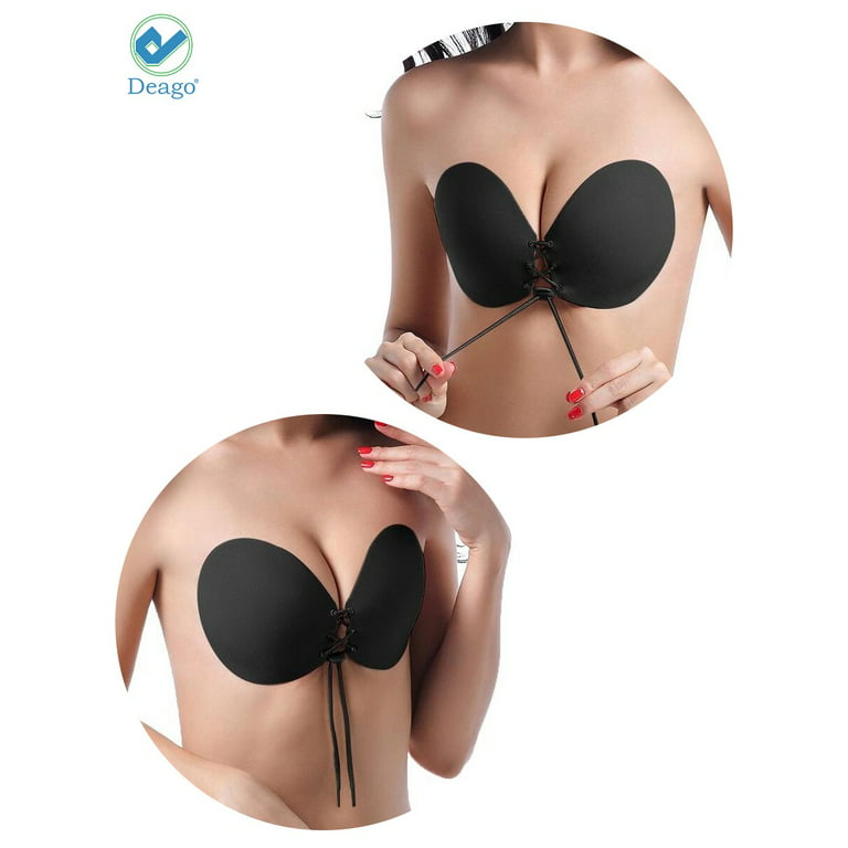 Deago Strapless Bra for Women, Self Adhesive Invisible Sticky Push Up  Halter Backless Cleavage Cover For Wedding Party Dress (2Pcs/C)