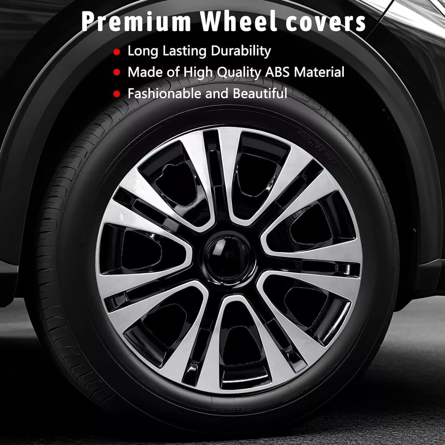 4 pack 15" Black with Silver Hubcap Wheel Cover Replacement Kit 15" Hub Caps Wheel Rim Cover Car Exterior Accessories
