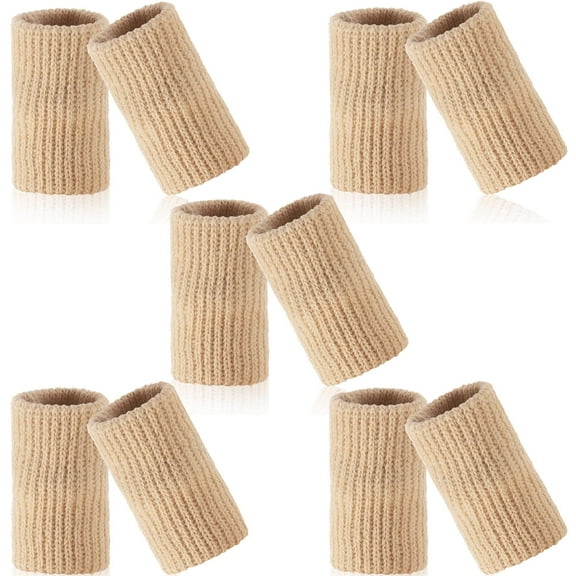 10 Pcs Finger Sleeves,Bexikou Thumb Splint Brace Support, Elastic Compression Protector for Sports,Elastic Finger Straps Perfect for Relieving Pain Calluses Arthritis Knuckle (Beige)