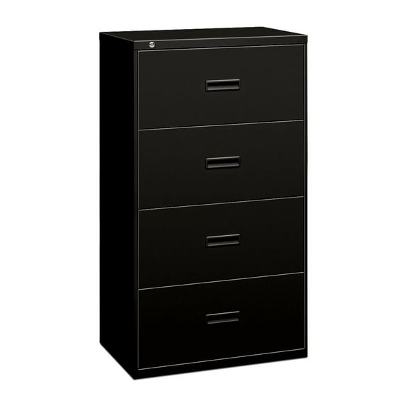 HON Filing Cabinet - 400 Series Four-Drawer Lateral File Cabinet, 30w x 19-1/4d x 53-1/4h, Black, (434LP)