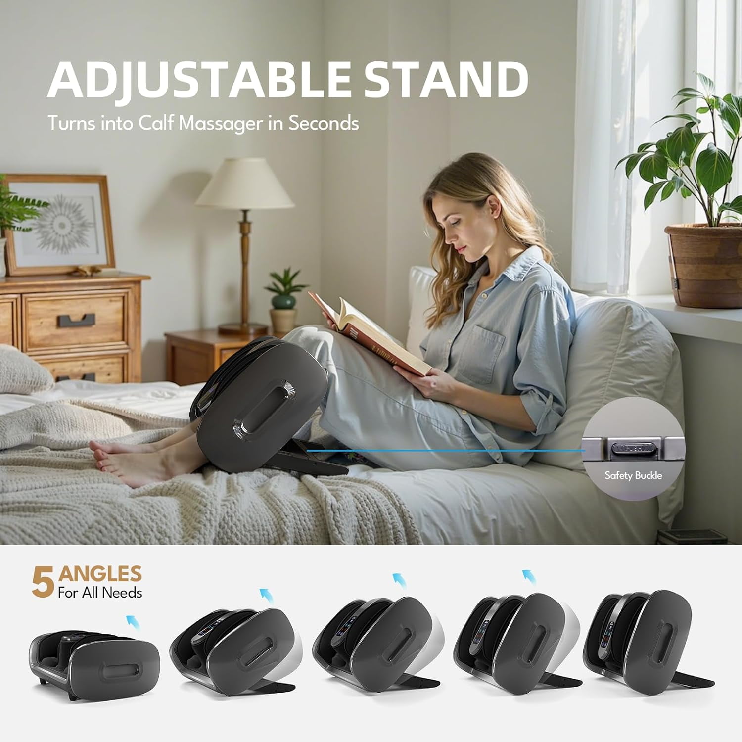 SUMELL Foot Massager- Foot Massager with Heat & Cooling Gel, Adjustable Compression and Deep Kneading for Pain Relief, Silver Grey