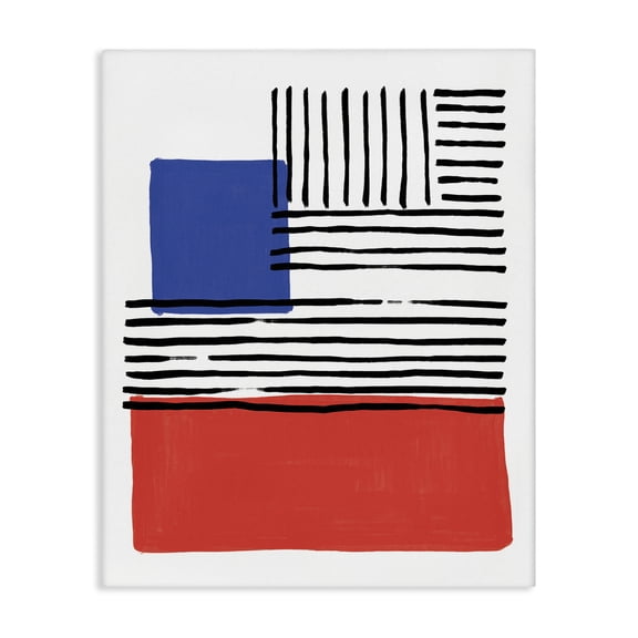 Stupell Industries Modern Abstract Geometric Red Blue Blocks Bold Lines Canvas Art, 16 x 20, by Alison Tauber
