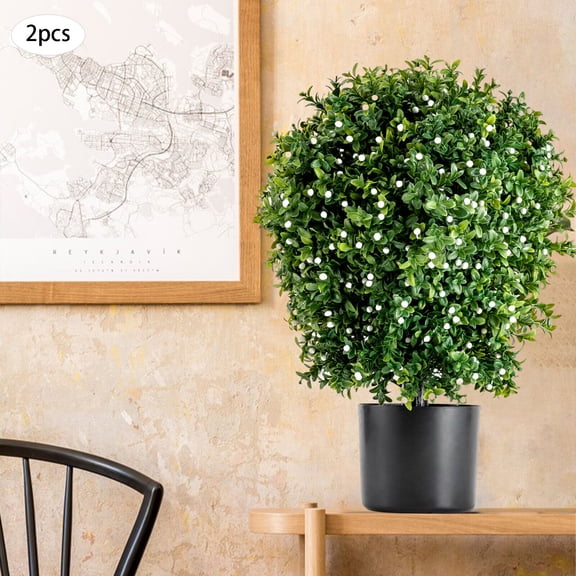 2pcs 20"Artificial Boxwood Topiary Ball Tree Artificial Tree Balls Decorations 5.7*5.12inch for Courtyards, Balconies, Entryways, Living Rooms