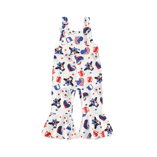 Gupgi Barboteuse Évasée pour Bébé Fille, Combinaison à Fleurs à Pattes d'Éléphant, Salopette Sans Manches pour Tout-Petit à Imprimé Vache, Tenues d'Été de Ferme