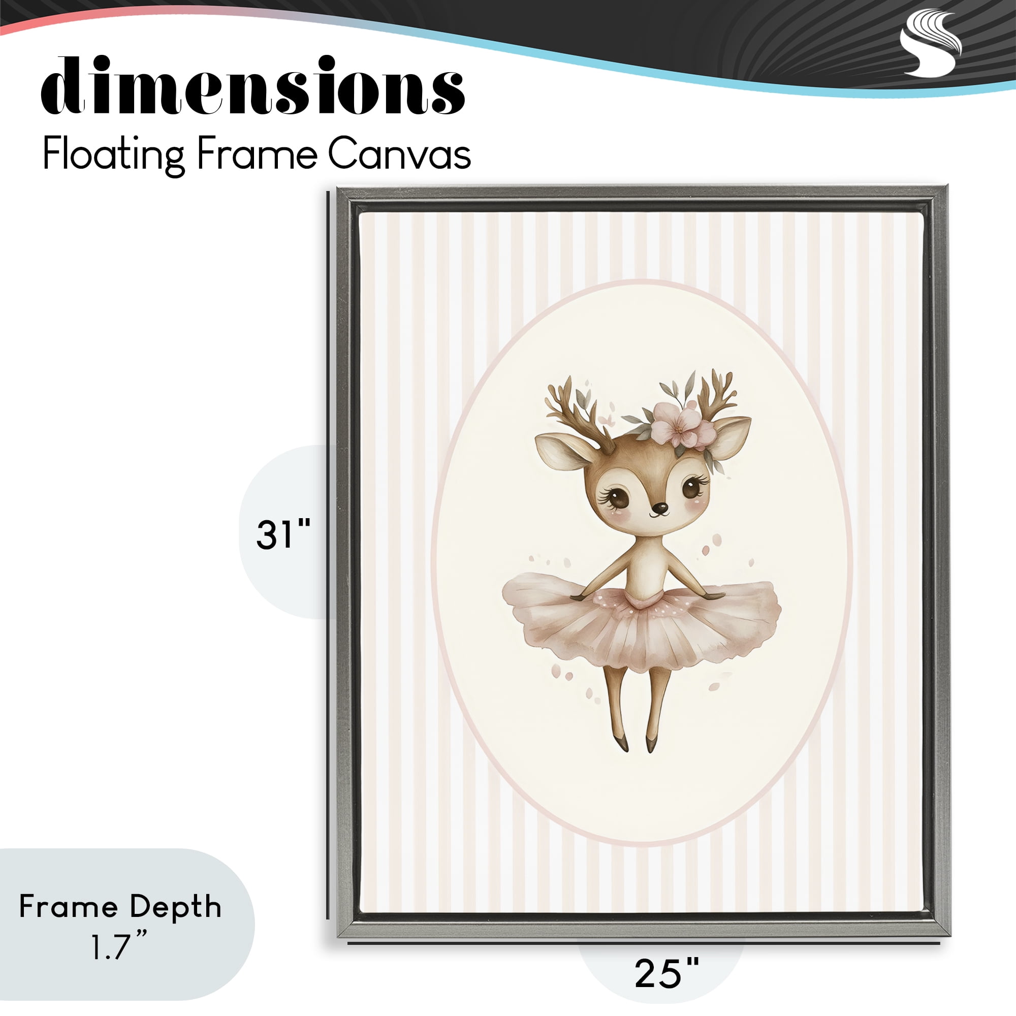 Stupell Industries Nursery Ballerina Deer Striped Gray Framed Floater Canvas Wall Art, design by LSR Design Studio