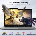 thumbnail image 3 of 17.3" IPS FHD-Student-Laptop- 16GB RAM 512GB SSD, Intel Pentium 4 Cores N100(Beat i3-1115G4, Up to 3.4GHz) Computer with 65W Type-C 2 Years Warranty Fingerprint Backlit Keyboard Wi-Fi 6 BT5.2, 3 of 7