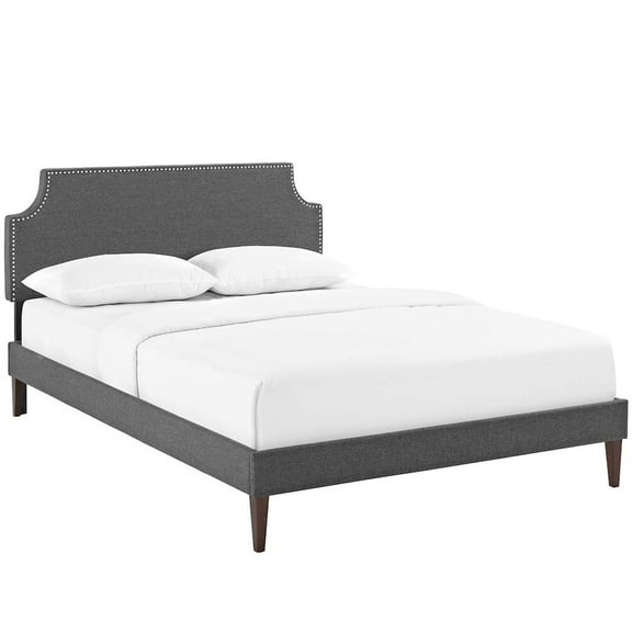 Modway Laura King Fabric Platform Bed with Squared Tapered Legs in Gray
