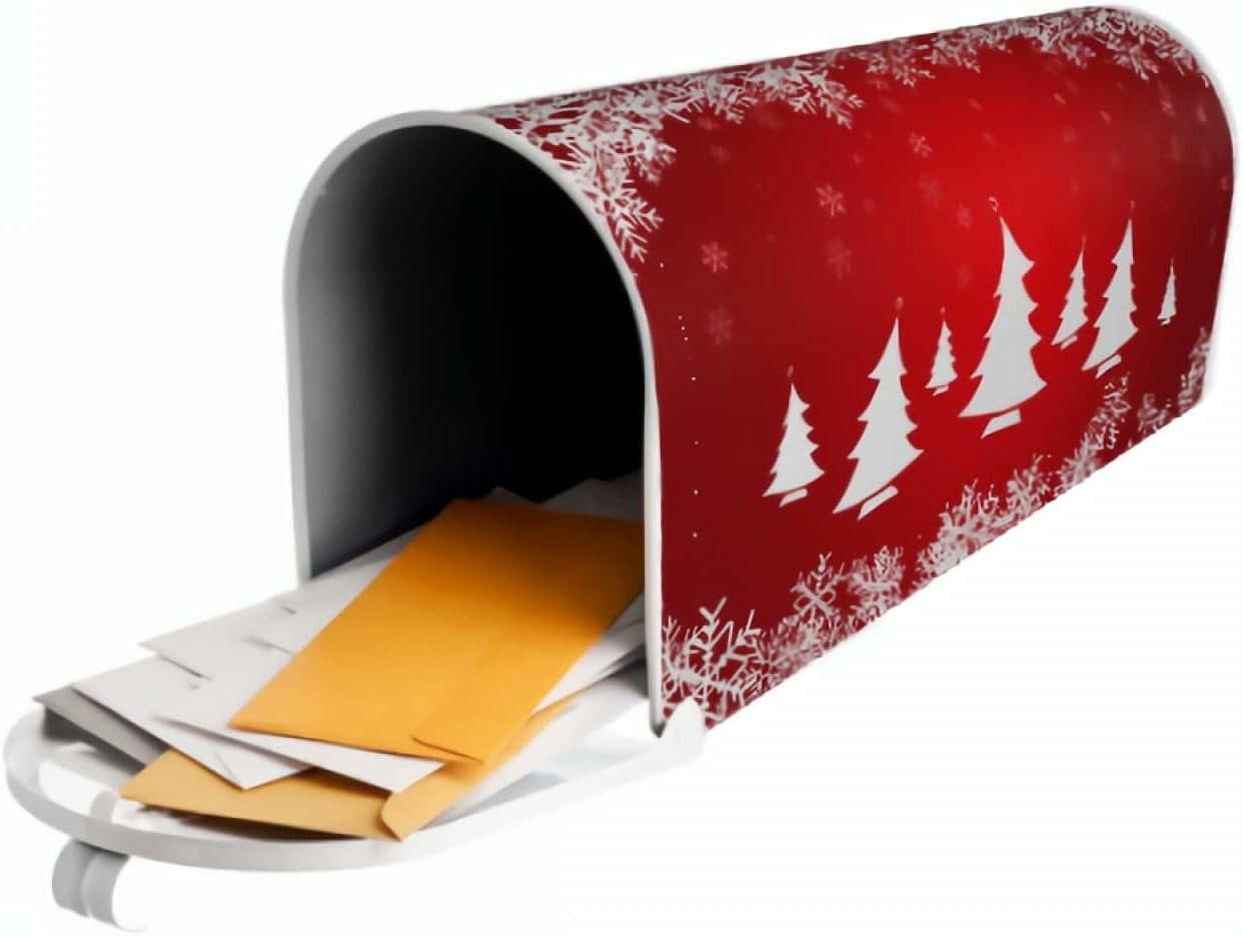 Christmas Tree Mailbox Cover 25.5 x 21 Inchs Standard Size Red Christmas Magnetic Mailbox Covers Winter Snowflake Holiday Large Post Letter Box Covers Garden Yard Home Decor for Outside