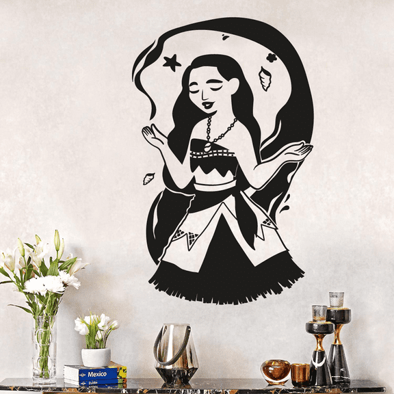 Beautiful Moana Disney Princess Silhouette Moana Of Motonui Vinyl Wall Art Sticker Wall Decal Home Kids Room Study Room Boys Girls Room Wall Décoration Design Wall Décor Decal Size (30x22 inch)