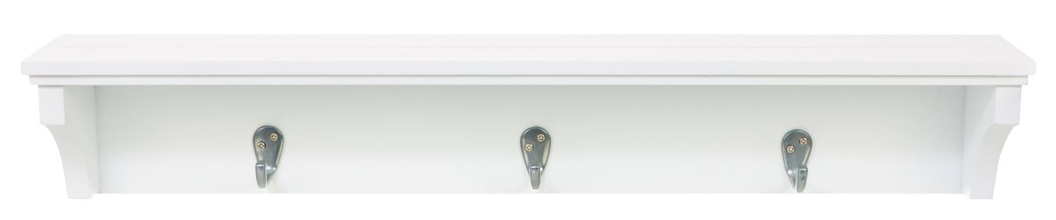 kieragrace Finley Wall Shelf with 3 Metal Hooks - White, 24" by 5.25"