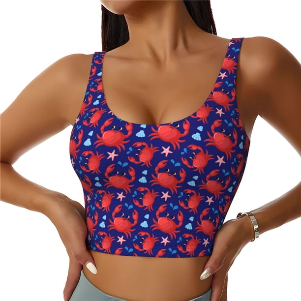 Fotbe Cute Crabs Sujetador Deportivo Largo sin Aros para Mujer con Almohadillas y Soporte Medio, Transpirable y Absorbente, Camiseta Tipo Chaleco o Tank Top-XX-Large