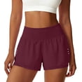 thumbnail image 2 of Y-Sunset Biker Shorts Women Quick Dry 2 in 1 Running High-Split Athletic High Waist Short Pant with Pocket Tennis Golf Skirt(RD4/XS), 2 of 7