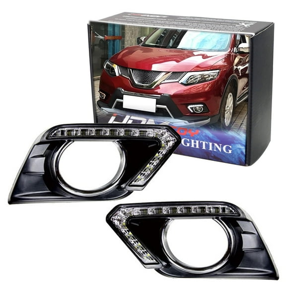 Switchback LED Daytime Running Lights Assembly For 2014-2016 Nissan Rogue (X-Trail), OEM Fit High Power Assy, by (12) White LED as DRL & (12) Amber LED as Turn Signal Lights