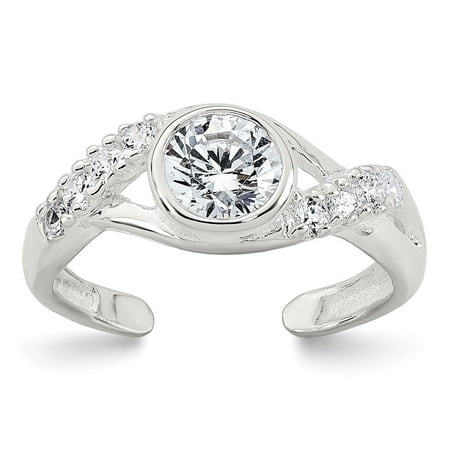 Sterling Silver Polished Fancy CZ Twisted Sides Adjustable Toe Ring