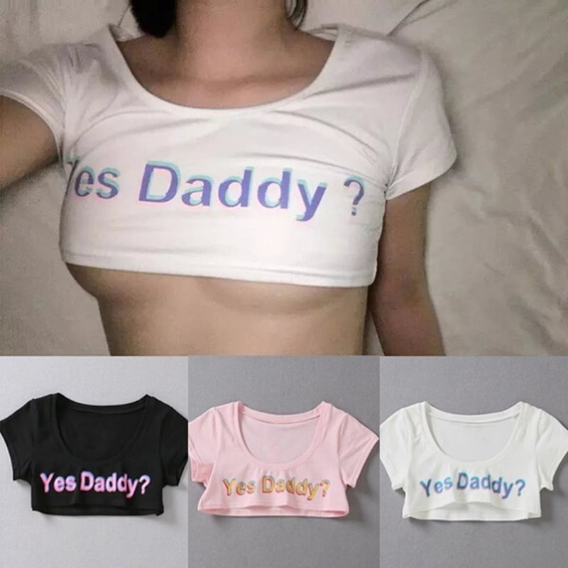 Letter Sleeve Yes Daddy Short Top Sleeve Crop T Shirt - Walmart.com