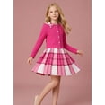 thumbnail image 5 of PureChapter Girls' Clothing Sets Long Sleeve Ribbed Cardigan & Plaid Sleeveless Pleated Dress 2-Piece Fall Outfit with Belt & Bow 7-8 Years, 5 of 7