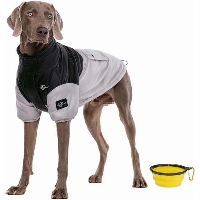 Dog Coat Reversible Waterproof Reflective Plush Jacket with Detachable Harness Design and Folded Fur Collar No Pull No Choke Non-Hairy Cozy Cold Weather Clothes for Medium and Large Dogs