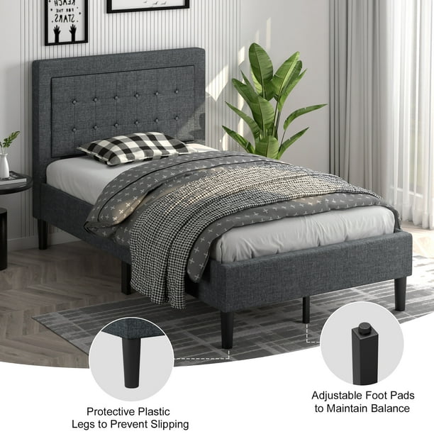 Costway Twin Size Upholstered Bed Frame Button Tufted Headboard