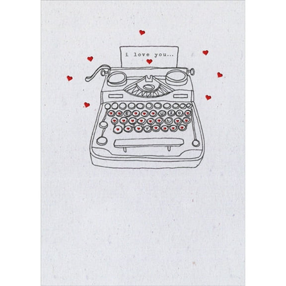 RSVP I Love You: Line Drawn Typewriter with Red Hearts on Many Keys Romantic Valentine's Day Card