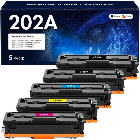 VIPink 5-Pack Compatible Toner Cartridge Replacement for CF500A 202A Printer Color LaserJet Pro M254dw M254dn M254nw Printer Ink Set (2xBlack   Cyan   Magenta   Yellow)