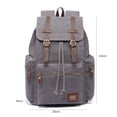 thumbnail image 2 of KAUKKO Vintage Casual Canvas and Leather Rucksack Backpack (Canvas Grey2pc), 2 of 5