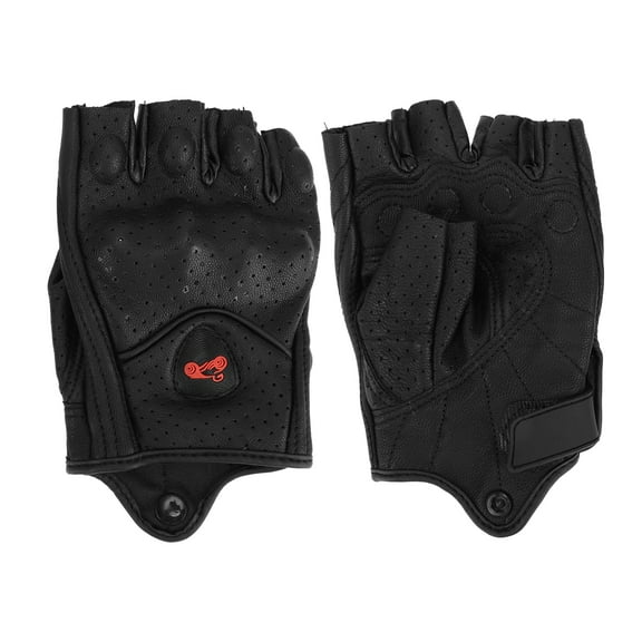 Unique Bargains M Motorcycle Gloves Breathable Half Finger Gloves Leather Outdoor Gloves Black 1 Pair