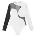 thumbnail image 5 of YONGHS Women's Rhinestone Ballet Dance Leotard Mesh Splice Long Sleeve Gymnastics Bodysuit Tops White M, 5 of 7