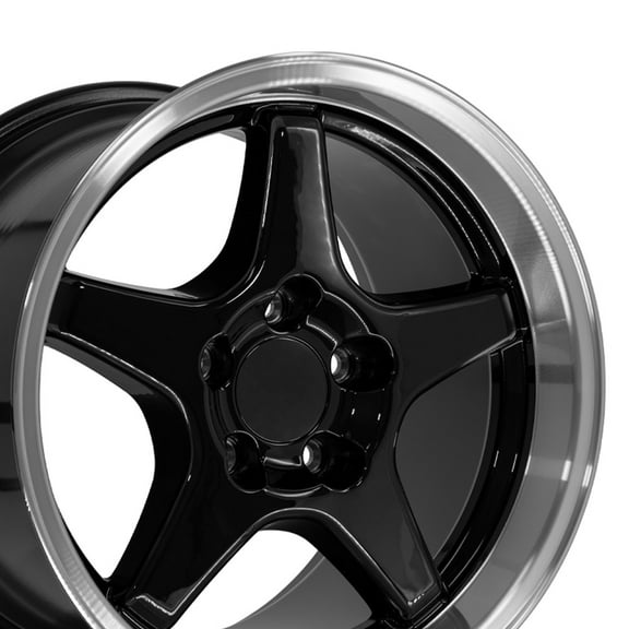 OE Wheels CV01 17 Inch Rims Fit Corvette C4 ZR1 Style 5x120.65 17x9.5 / 17x11 Gloss Black Machined Lip - Hollander 5035 (Set of 4)