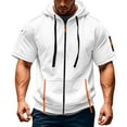 thumbnail image 5 of Men's Casual Short-sleeved Sweatshirt with Multiple Pockets and Zipper - Loose Breathable Solid-color Jacket for Outdoor Sports, Daily Wear, and Summer Activities,White,2XL, 5 of 5
