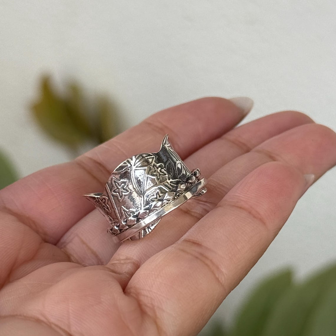 SS DESIGNS Fidget Spinner Ring Handmade Boho Style 925 Sterling Silver Anxiety Thumb Band for Stress Relief and Meditation Jewelry