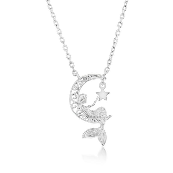 Beaux Bijoux Crescent Moon with Mermaid Star Necklace in Sterling Silver - Charm Necklace - Hypoallergenic Necklace for Women - Fine Jewelry for Her