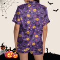 thumbnail image 4 of Xmyrz Pajamas For Women Set Satin Silk Halloween Print Short Sleeve Loungewear Button Down Pj'S Sleepwear Outfit, 4 of 6
