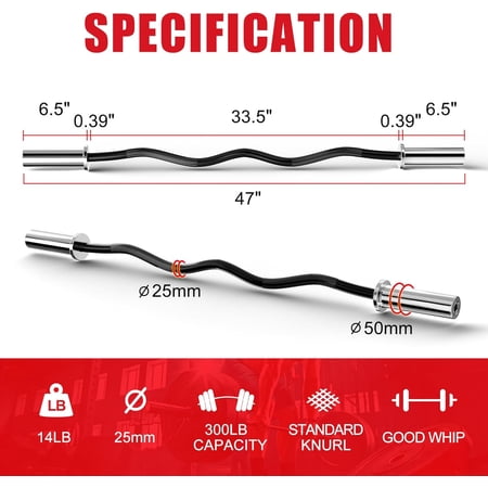 Curl Barbell 4ft - 330lb Weight Capacity for Arm Sculpting and Strength Training