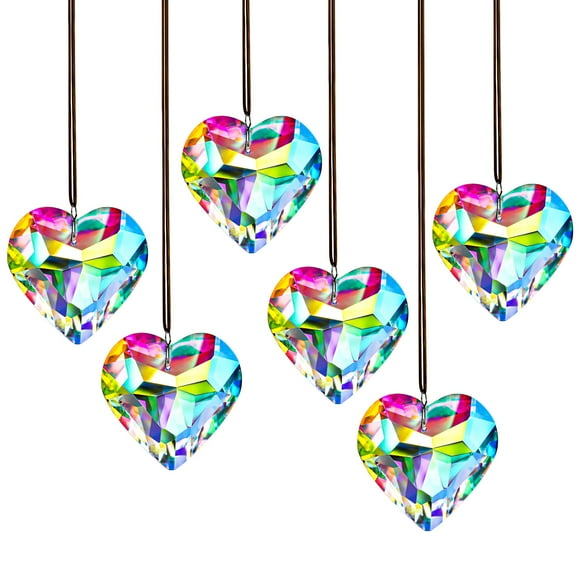 Captador de sol con forma de prisma con forma de corazón de cristal HDCRYSTALGIFTS, 50 mm (6 unidades)