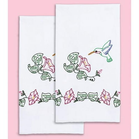 Stamped White Decorative Hand Towel 17"X28" One Pair-Hummingbird