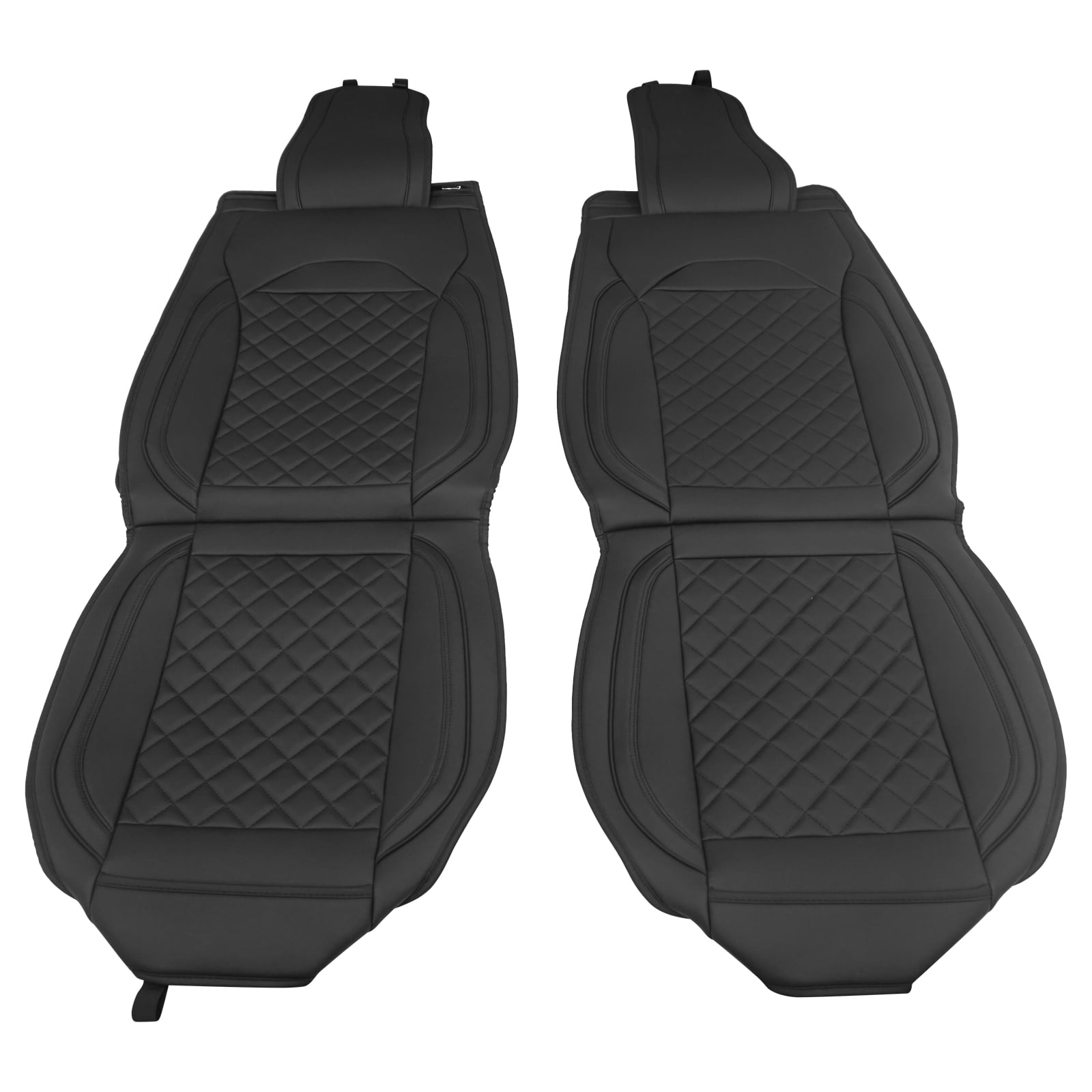 Ikon Motorsports Front Car Seat Covers Universal Fit 03 Style Black PU Leather First Row Chevy BMW Audi Acura Auto Seat Cover Cushion Protectors Pair