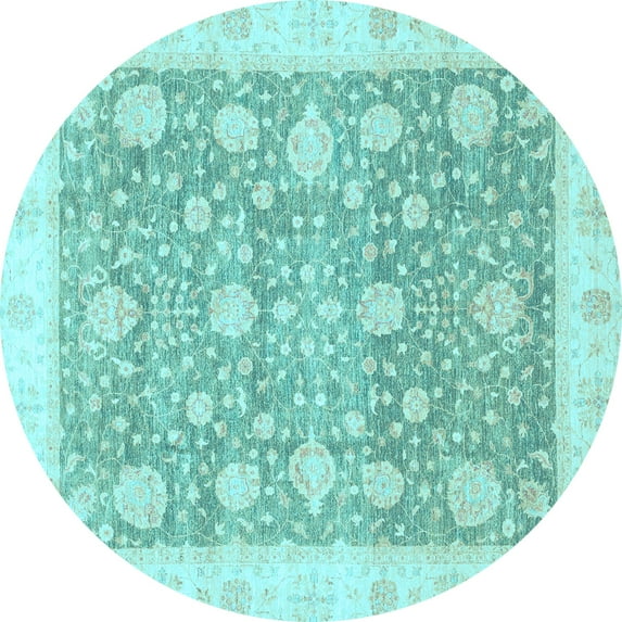 Ahgly Company Indoor Round Oriental Light Blue Traditional Area Rugs, 6' Round