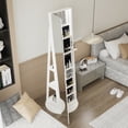 thumbnail image 5 of 360°Swivel Jewelry Cabinet with Full Length Mirror, 360°Rotating Standing Jewelry Armoire Organizer, Lockable Storage Cabinet, Interior Lighted Mirror, White, 5 of 14