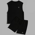thumbnail image 4 of REORIAFEE 2 Piece Outfits for Men Set Casual Athletic Suit Sweatsuit Sportswear Summer Tracksuit Country Concert Outfit Men's Casual Elastic Waist Shorts Round Neck Tank Top Shorts Set Black XXL, 4 of 7