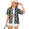 thumbnail image 5 of HAPPY BAY Hawaiian Shirts Womens Floral Summer Beach Party Blouse Shirt Blouses Short Sleeve Vacation Tops Casual Button up Dress Shirts for Women L Tropical, Royal Blue, 5 of 5