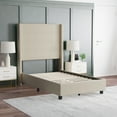 thumbnail image 3 of Emma + Oliver Twin Size Faux Linen Upholstered Platform Bed in Beige with Plush Padded Wingback Headboard and Wood Support Slats - No Box Spring Needed, 3 of 11