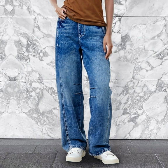 Mid Rise Barrel Jeans For Women Wide Leg Mid Waist Cropped Denim Pants Baggy Boyfriend Jeans With Pockets Size 20 Pants Women Denim Knit Pants Jean Women Pants plus Size Women Pants Jean Pants for