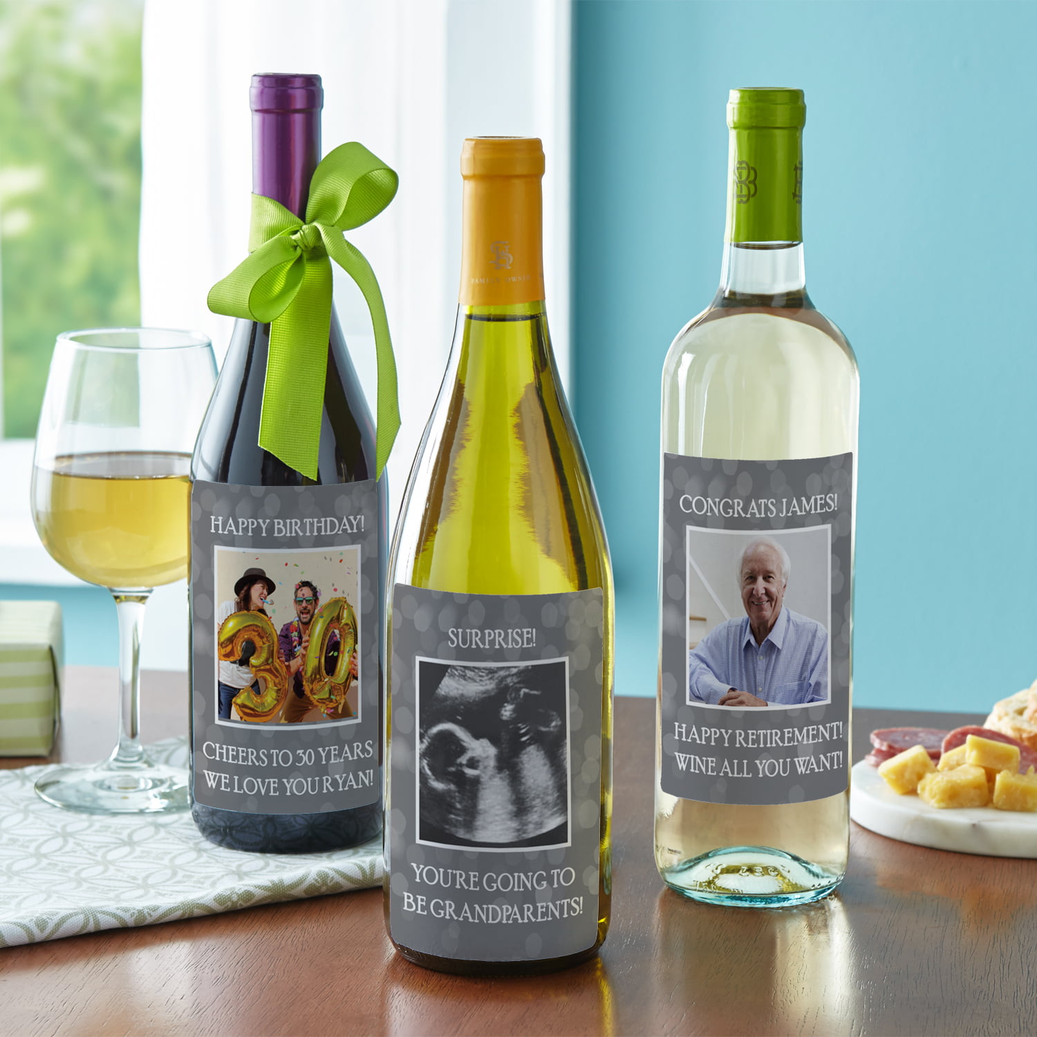 Personalized Custom Photo Wine Labels, Set of 4