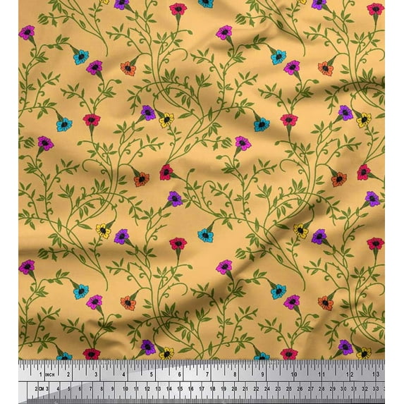 Soimoi Georgette Viscose Fabric Leaves & Floral Artistic Printed Craft Fabric by The Yard 42 Inch Wide