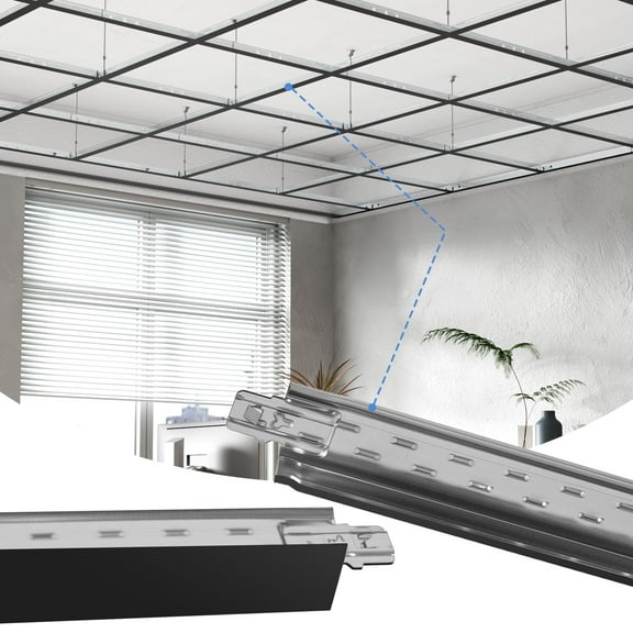 LooYee 75 PCS 48 Inch Cross Tee Drop Ceiling Grid Black, 4 Ft Galvanized Steel Rust & Fire Resistance, Ceiling Grid Cover for Basement Living Room Garage Kitchen Bathroom, Cover 500 Sq.Ft